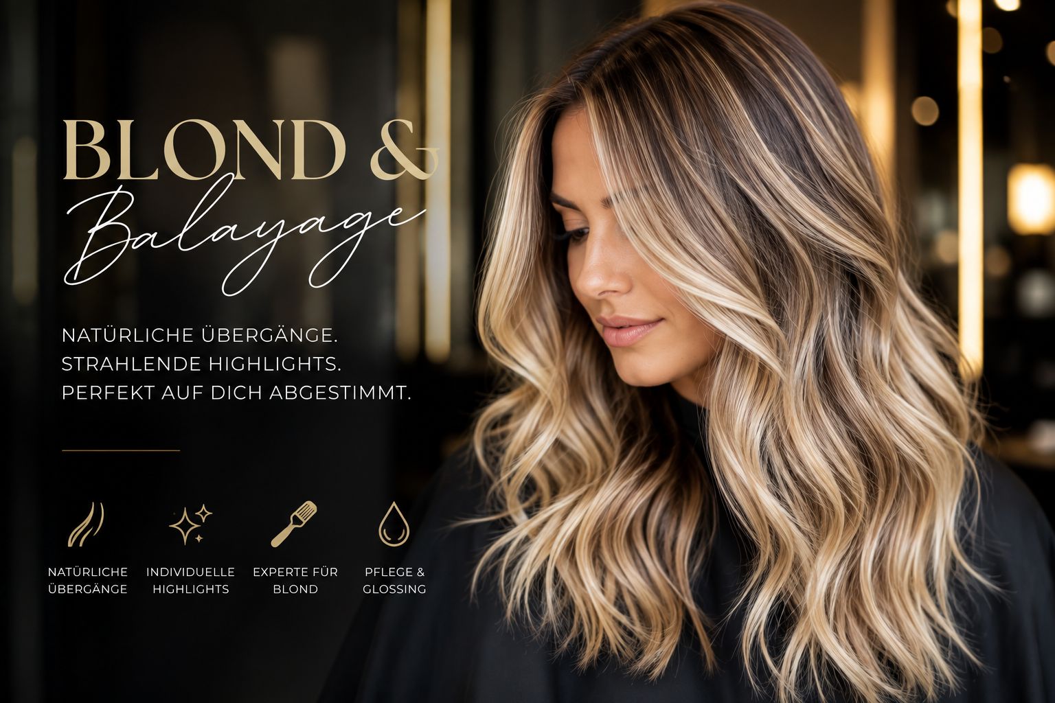 Blond & Balayage – natürliche Übergänge, strahlende Highlights, perfekt auf dich abgestimmt: Balayage-Ergebnis im Salon