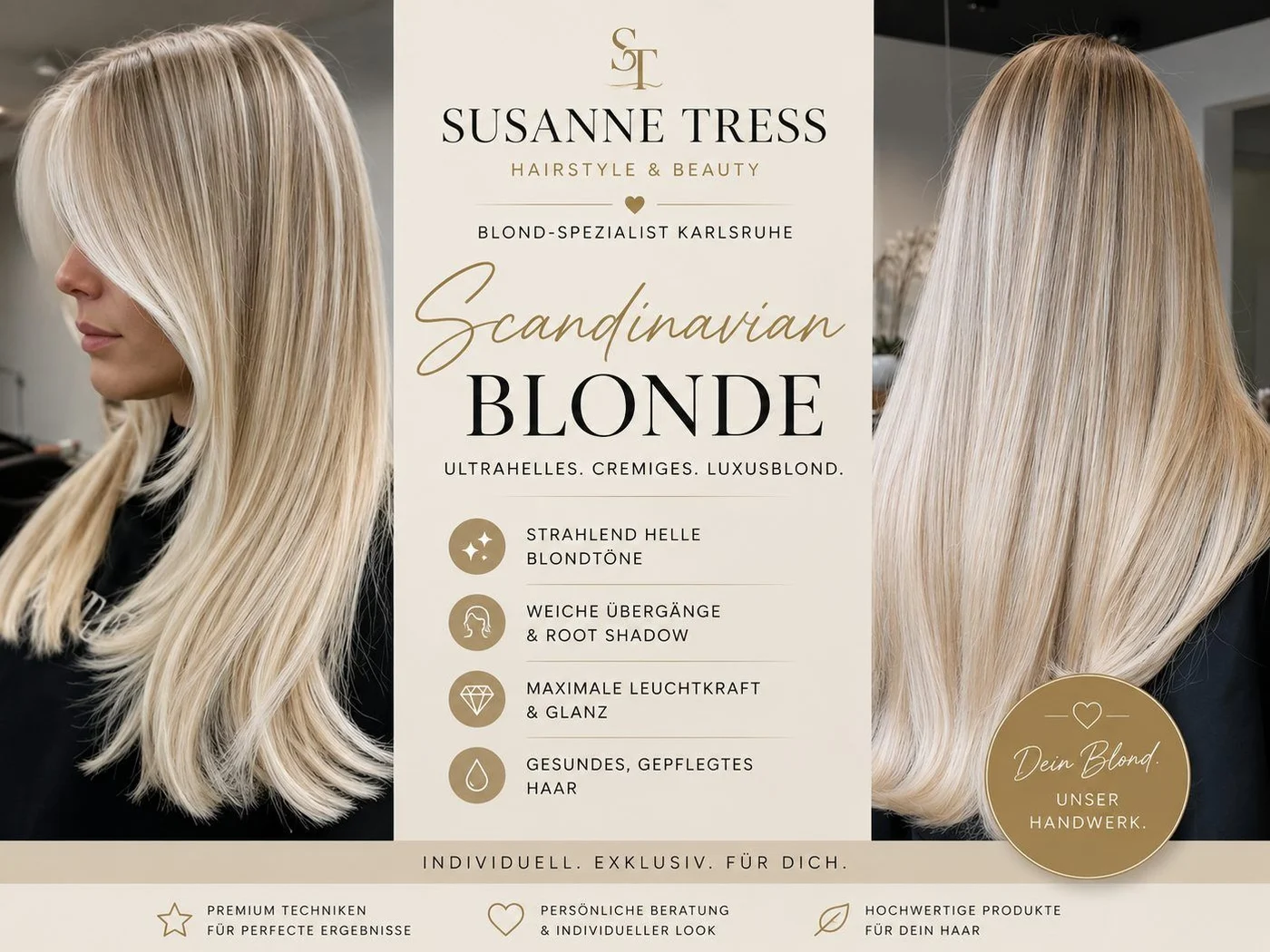 Scandinavian Blonde – ultrahelles, cremiges Luxusblond: strahlend helle Blondtöne, weiche Übergänge, Root Shadow, maximale Leuchtkraft