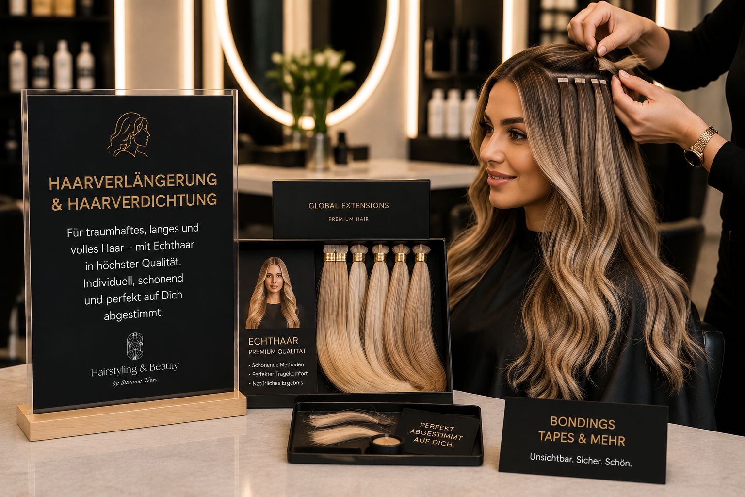 Extensions & Haarverdichtung – Haarverlängerung und Haarverdichtung mit Echthaar bei Hairstyling & Beauty by Susanne Tress